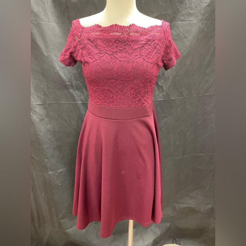 Lace top maroon dress